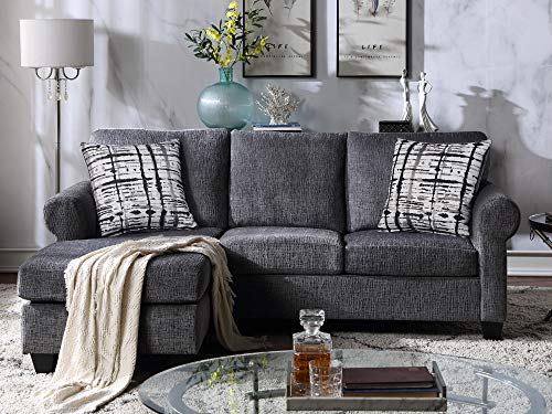 GAOFEIYANG Furniture 86” Convertible Sectional Sofa Set with Reversible Chaise Lounge, L-Shaped 3 Seating Corner Couch Upholstered Sleeper with 2 Pillows for Living Room Bedroom Small Space, Gray