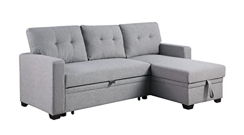 Devion Furniture Lenna Reversible Sectional Sleeper Sofa & Chaise, Light Gray