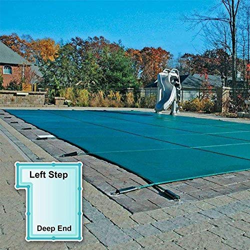 18 x 36 Foot Rectangle Mesh Safety Pool Cover with 4 x 8 Foot Left Step