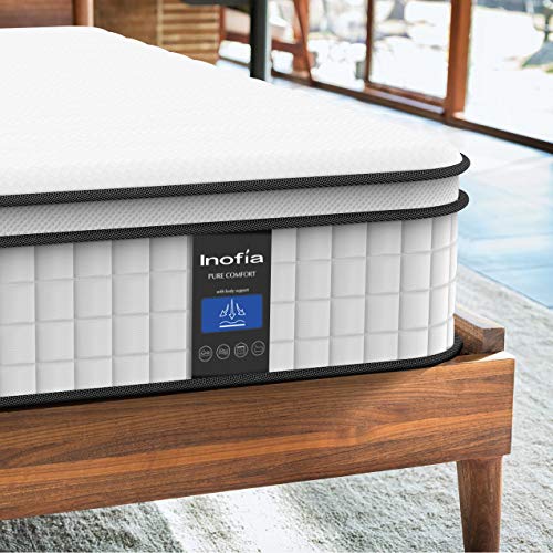 Inofia Queen Mattress,10 Inch Cool Memory Foam Innerspring Hybrid Mattress in a Box, Breathable Comfortable Mattress for Sleep Supportive & Pressure Relief, Queen Size
