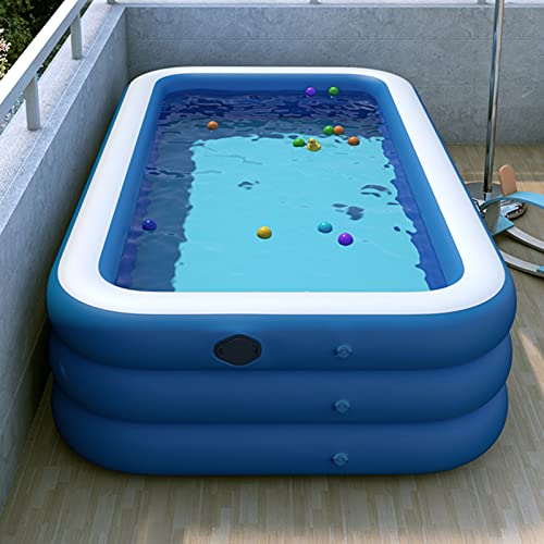 Swimming Pool,Inflatable Pool Large Paddling Family Pool for Children,Wireless Fast Inflation Rectangular Thicken Heavy Duty Above Ground Pool,with Accessories,Blue,38818560cm