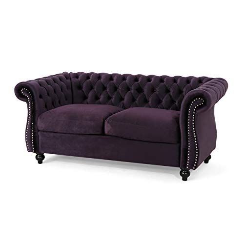 GDFStudio Christopher Knight Home Karen Traditional Chesterfield Loveseat Sofa, BlackBerry and Dark Brown, 61.75 x 33.75 x 27.75