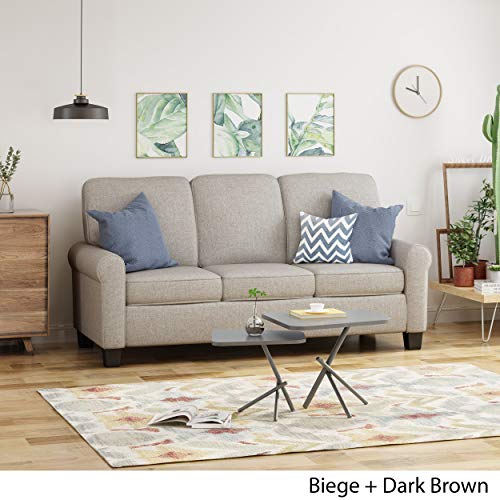 Christopher Knight Home Bridget 3-Seater Sofa, Traditional, Modern, Beige, Dark Brown