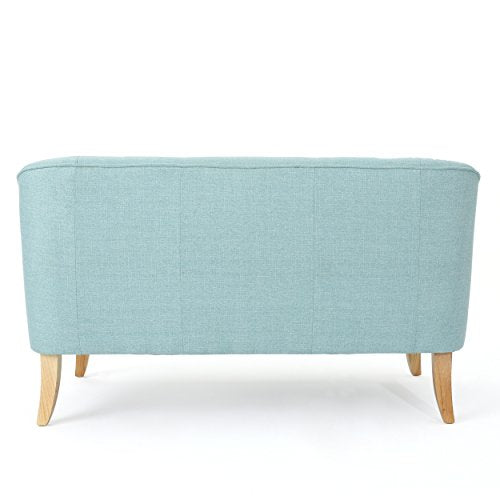 Christopher Knight Home Justus Mid-Century Modern Fabric Loveseat, Light Blue / Natural