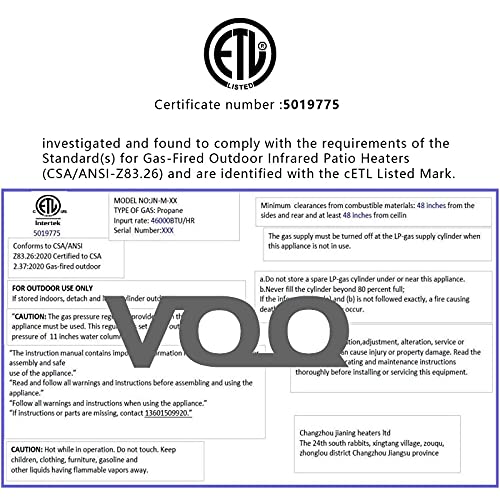 Natural Gas Patio Heater Adjustable Height, Between 150-200cm(55-78in)，Includes 12-Foot-Long Natural Gas Hose，Passed CE, CSA Certification, Quality is Guaranteed