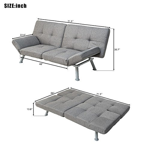Harper&Bright Designs Multifunctional Convertible Futon Sofa Bed with Slanted Steel Legs (Grey)