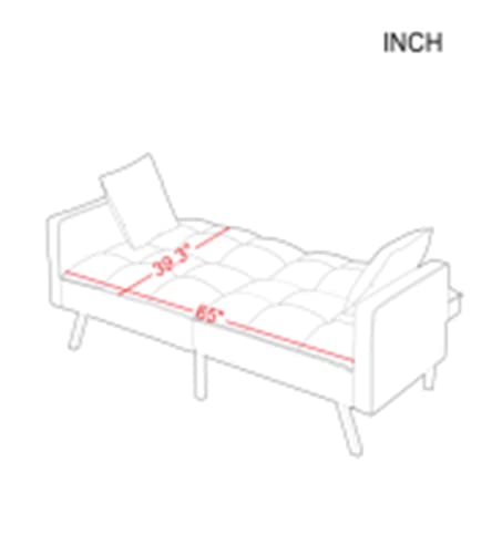 3 Angles for Adjusting Sleeper Sofa,Velvet Modern Futon Sofa Couch with 2 Pillows and Wood Legs for Living Room,Bedroom,Study,Playroom,Apartment (Green)