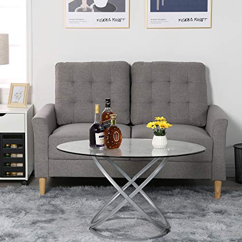 VECELO Modern Tufted Fabric Sofa with Armrest/Solid Wood Legs,Living Room Sets,Grey