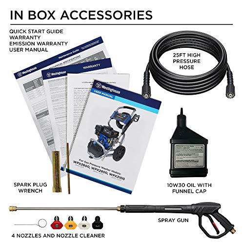 Westinghouse WPX2800 Gas Powered Pressure Washer with Soap Injection - 2800 PSI 2.3 GPM - One Gallon Reservoir - 25’ SUPR-Flex Hose - 4 Quick-Change Nozzles