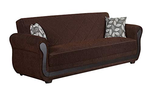BEYAN Sunrise Collection Large Folding Sofa Sleeper Bed with Storage Space and Includes 2 Pillows, Dark Brown
