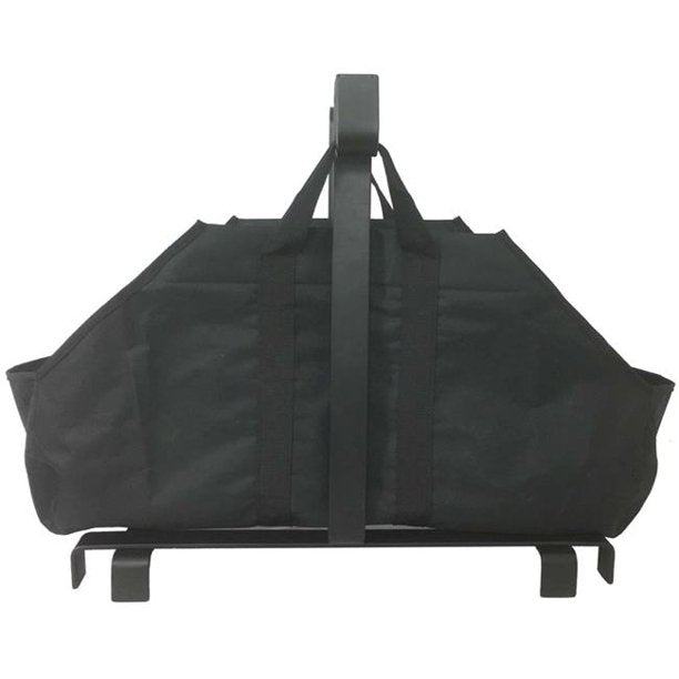Dagan Black Wrought Iron Log Holder with Black Canvas Carrier