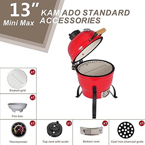 LLHW 13 Inch Charcoal Grill, Ceramic Charcoal Egg Grill, Multifunctional Outdoor Smoker Grill for BBQ, Camping and Picnic (Color : Red)
