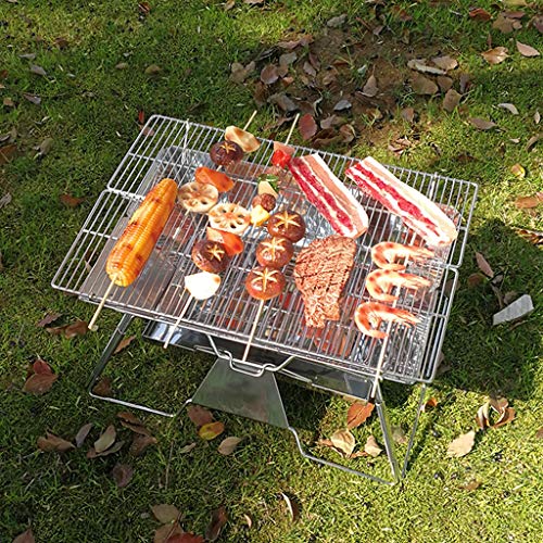 QIAOLI Folding Campfire Grill,East Portable Stainless Steel Charcoal BBQ Grill Wood Burning Stove for Outdoor Backpacking Hiking BBQ (Color : Silver, Size : Large)