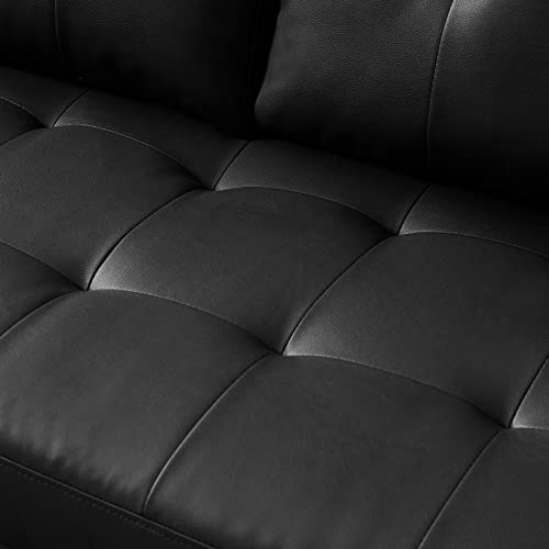 L Shape Sectional Sofa Couch with Ottoman Bench, Olela Sectional 3 Seat Sofa Set,Reversible Chaise Lounge Tufted Faux Leather Black