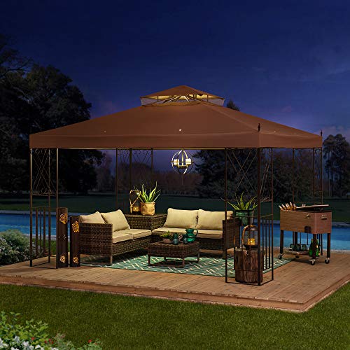 Sunjoy Shawn 10 x 12 ft. Steel Gazebo with 2-Tier Canopy, Khaki