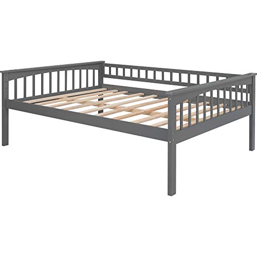 Full Over Full Bunk Bed with Drawers, Wooden Bunk Bed Frame, for Kids Teens Adults - Gray