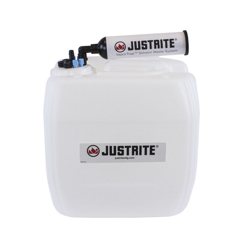 Justrite VaporTrap™ UN/DOT Carboy with Filter Kit, 13.5L HDPE, 70mm Cap, 4 Ports 1/8