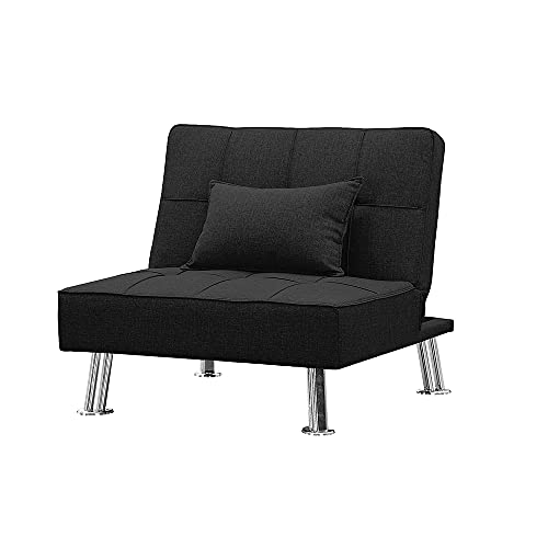 UNIROI Faux Leather 3 Piece Futon Sofa Bed Living Room Furniture Set, 2 Seater Fabric Convertible Folding Couch with Cup Holders Removable Armrest,Single Chair with Ottoman, Black C