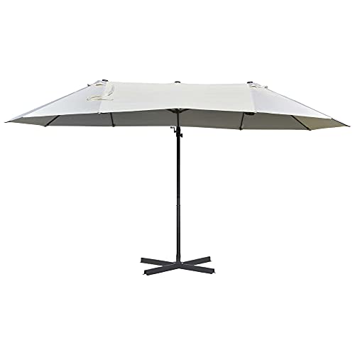 Outsunny 14ft Patio Umbrella Double-Sided Outdoor Market Extra Large Umbrella with Crank, Cross Base for Deck, Lawn, Backyard and Pool, Off-White