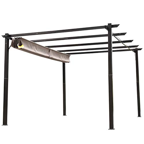 Outsunny 10’ x 13’ Aluminum Retractable Patio Gazebo Garden Pergola with Weather-Resistant Canopy and Stylish Design