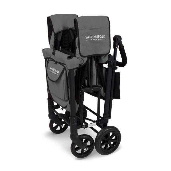 WonderFold Baby W2 Multi-Function Folding Double Stroller Wagon with Removable Canopy and Seats Gray New