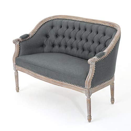Christopher Knight Home Faye Traditional Fabric Tufted Upholstered Loveseat, Dark Gray, Antique