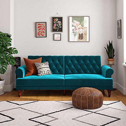 Novogratz 2342979N Upholstered Cassidy, Convertible Couch, Green Velvet Futon