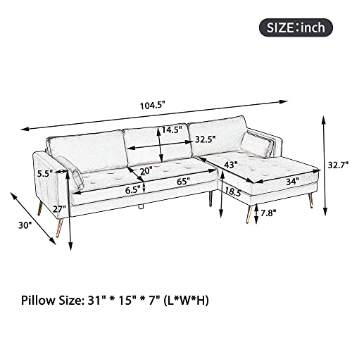 UNIROI Elegant Black Velvet L-Shape Sectional Sofa Set, 5 Seat Fashion Upholstered Copper Nail Decor Corner Couch with 3 Pillows for Home Apartment Living Room