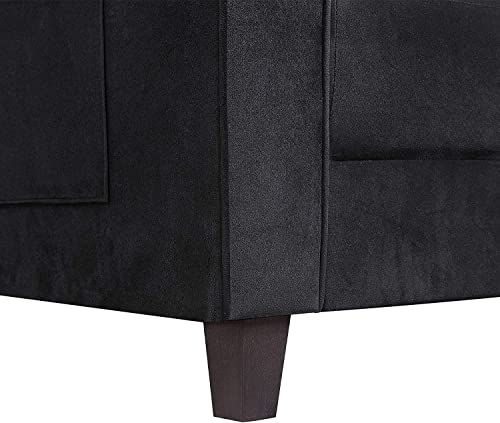 RINIMEI 2 Piece Living Room Furniture Set Include Upholstered Three Seater Sofá & Loveseat, Sectional Sofa Stylish Velvet Tufted Cushion Couch Easy Assemble W/Side Pockets,Black