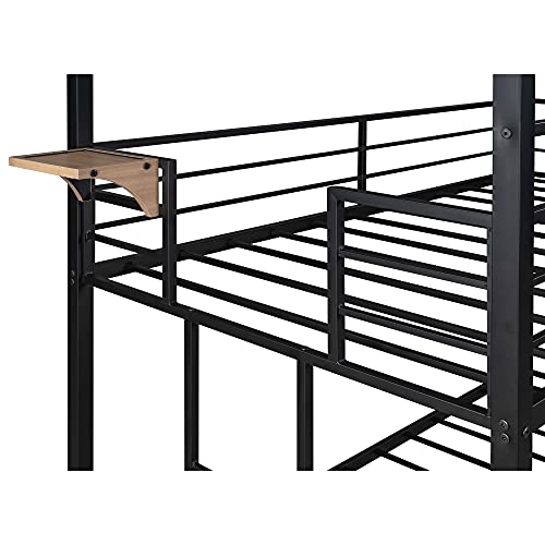 Twin Over Twin Metal Bunk Bed with Slide and Integrated Ladder, Housebed Bunk Bed for Kids Toddlers, Can be Decorated with Mosquito nets (Black with Red Slide)
