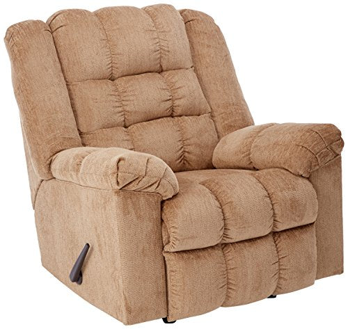 Signature Design by Ashley Ludden Ultra Plush Upholstered Manual Rocker Recliner with Tufted Back, Light Brown