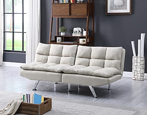 Convertible Sofa Bed Sleeper Futon - Convertible Loveseat Mid-Century Sofa Sleeper, Modern Folding Sleeper Sofa with Adjustable Backrest, Beige Armless Sofa Beige