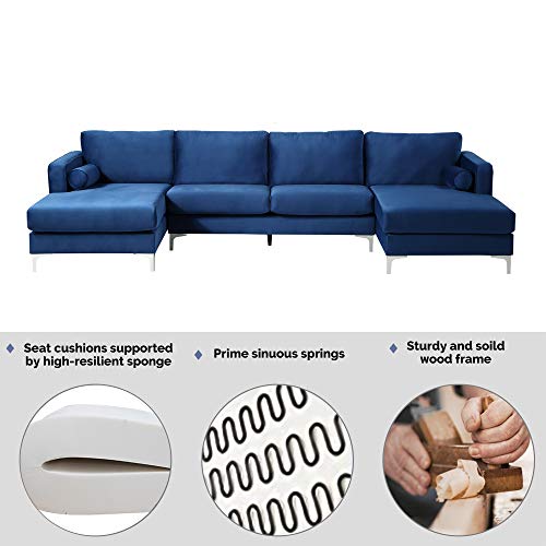 Harper&Bright Designs Sectional Sofa Set, Living Room Furniture Sofa Set, Modern Elegant Velvet Upholstered Couch with 2 Pillows (Navy Blue)