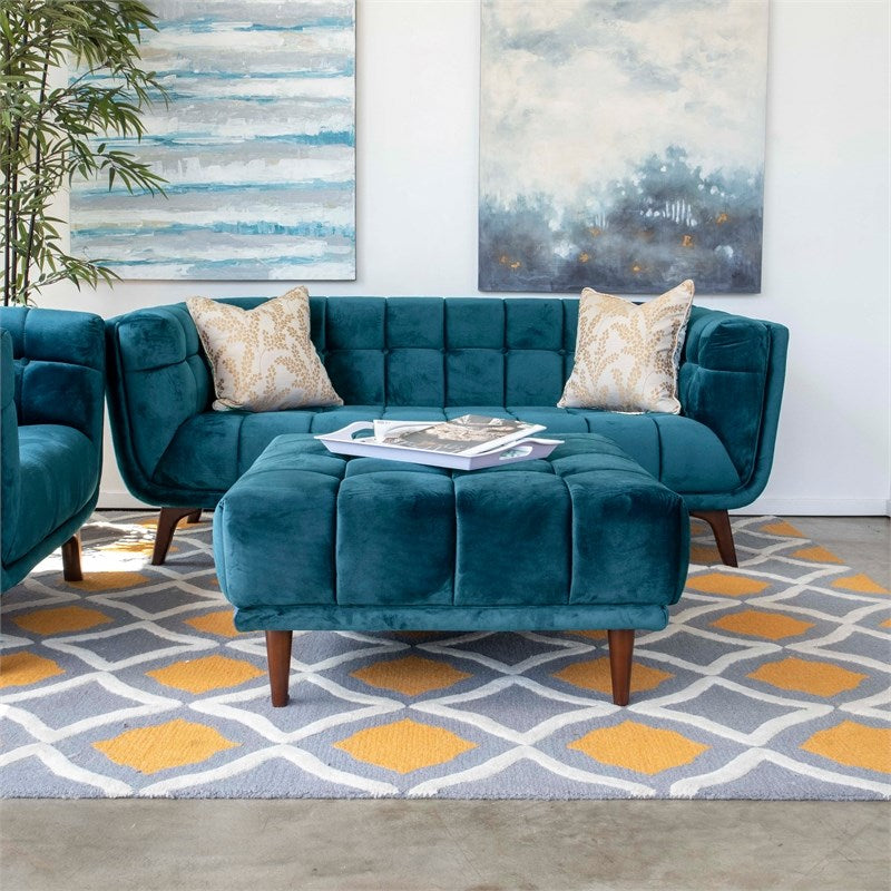 Mid Century Modern Allen Teal Velvet Sofa 78