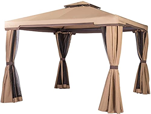 Oakmont 10' x 10' Soft-Top Patio Gazebo, Outdoor Gazebo Canopy with Net Drapery, Mosquito Netting and Shade Curtains (Brown)