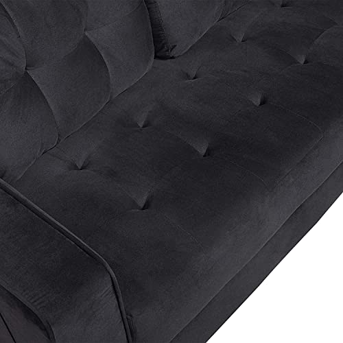 RINIMEI 2 Piece Living Room Furniture Set Include Upholstered Three Seater Sofá & Loveseat, Sectional Sofa Stylish Velvet Tufted Cushion Couch Easy Assemble W/Side Pockets,Black