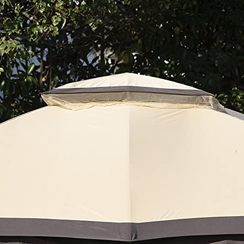 Outsunny 12' x 10' 2-Level Outdoor Gazebo Canopy Tent for Patio with Zippered Mesh Sidewalls, Solid Steel Frame, Arched Roof, Beige