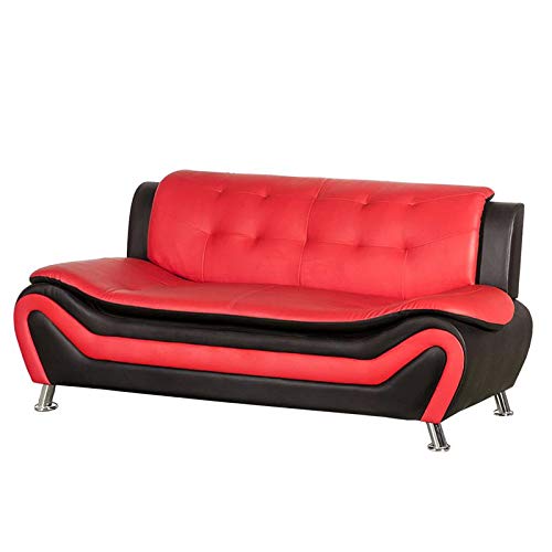 2 Piece Living Room Set with 2 Tone Sofa and Armchair in Black/Red