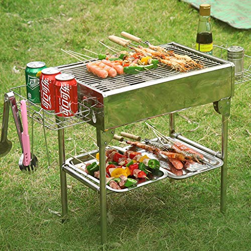 QIAOLI Charcoal Grill Portable BBQ-Stainless Steel Folding Barbecue Grill Tool Kits for Outdoor Picnic Backyard Camping Cooking (Color : Silver, Size : Large)