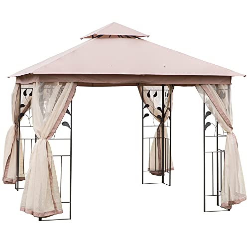 Outsunny 10' x 10' Steel Fabric Rectangle Outdoor Gazebo with Mesh Curtain Sidewalls