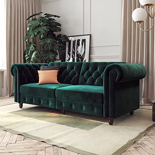 DHP Felix Chesterfield Sofa Futon, Green Velvet