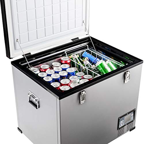 COSTWAY Car Freezer, 63 Quart Compressor Travel Refrigerator -0.4°F to 50°F, Portable & Compact Single Door Vehicle Electric Cooler Fridge, Refrigerator with LCD Display & Lighting Bulbs(63 Quart)