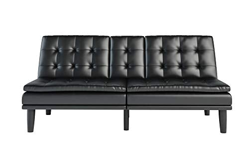 Memory Foam Pillowtop Futon with Cupholders, Vanilla Faux Leather, Black