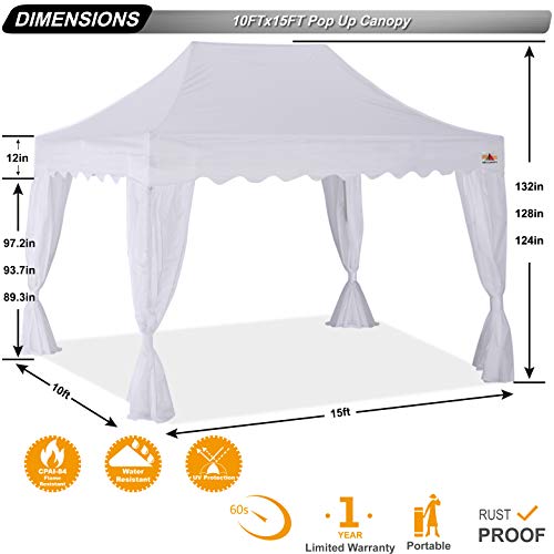 ABCCANOPY Patio Pop Up Canopy Tent with Curtain 10x15 Event-Series (White)