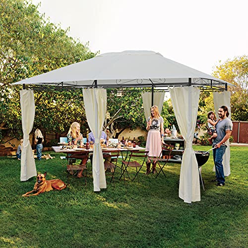 10X13FT Outdoor Patio Gazebo Canopy,Instant Canopy with Shade Curtains ,Soft Top Pergola 2-Tier Steel Frame Gazebo for Patio,Sturdy Straight Leg Tent for Backyard,Party,Event (10X13FT, Beige)