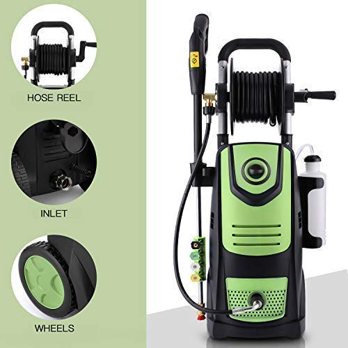 Suyncll 3800 PSI 2.8GPM Electric Pressure Washer Electric Power Washer with Soap Bottle and Hose Reel (Green)
