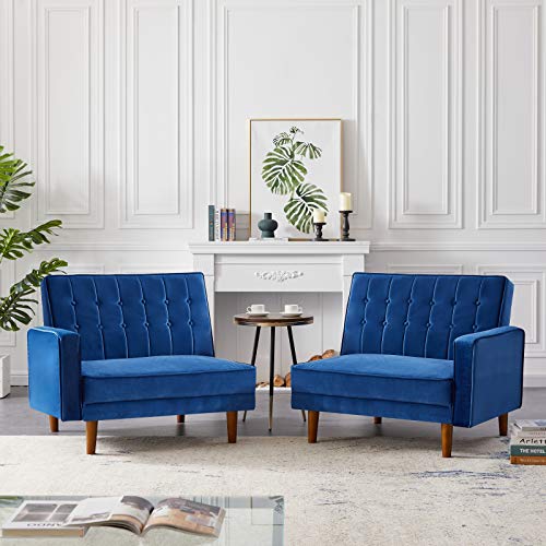ZWMBYN Convertible Sectional Sofa Couch Bed, Velvet Folding Futon Sleeper Loveseat Sofa Bed with Split Back, Modern Convertible Split Couches for Living Space Apartment Dorm, Royal Blue
