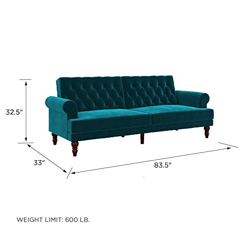 Novogratz 2342979N Upholstered Cassidy, Convertible Couch, Green Velvet Futon