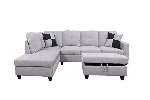 LifeStyle Furniture Sectional Sofa Set, Modern L-Shaped Living Room Couch Set, Linen Sectional Sofa, Grey White, Left Facing