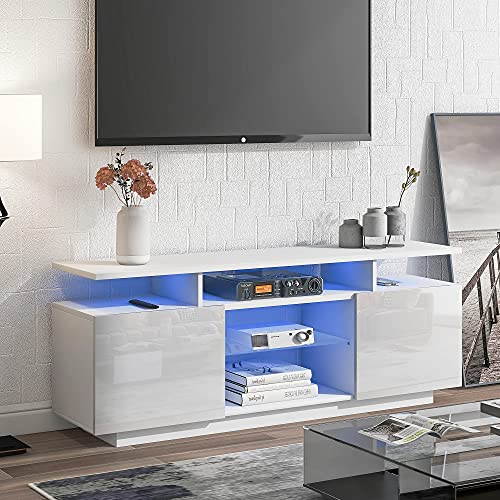 GGXX TV Stand Entertainment Center Harper & Bright Designs Modern TV Stand for TVs to 55 Inches with 16-Color LED Lights and Tempered Glass Shelf, for Livingroom, Bedroom